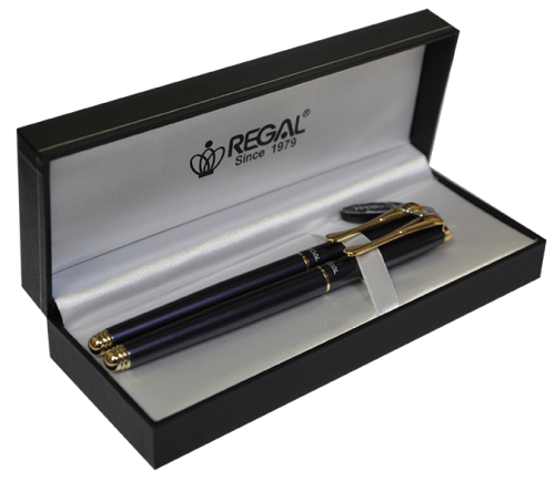 Набір ручок Regal, ролер і пір'яна, у футлярі, корпус чорний глянець