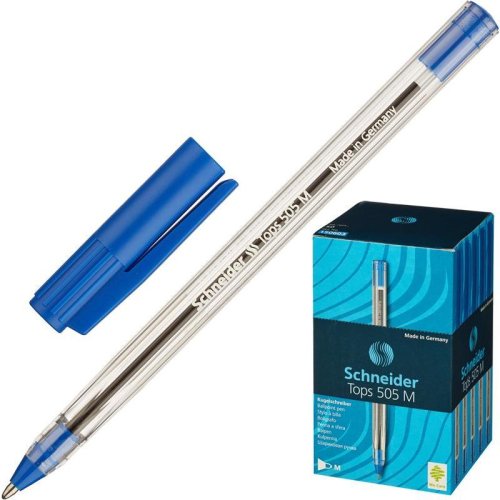 Ручка кулькова Schneider TOPS 505 M, 0.7 мм, прозорий корпус, пише синім