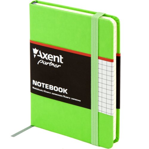 Блокнот Axent Partner 8301-04-A, (А6), 96л., клітка, тверда обкладинка, кремовий папір 80г/м2, клітка, на гумці, закладка, кишенька на форзаці, петля для ручки, салатовий