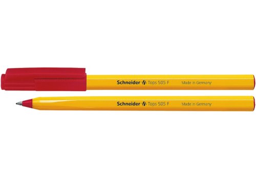 Ручка кулькова Schneider TOPS 505 F, 0.5 мм, жовтий корпус, пише червоним
