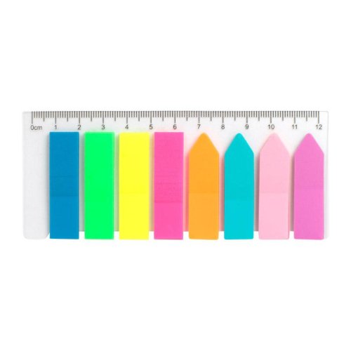Закладки пластикові із клейким шаром, прямокутник + стрілка, 8х12х45 мм, 200 шт. Асорті неонових кольорів.