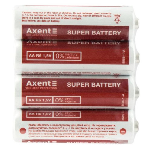 Элемент питания (батарейка) АА AXENT Alkaline, LR6, 4шт/ п/е (солевые)