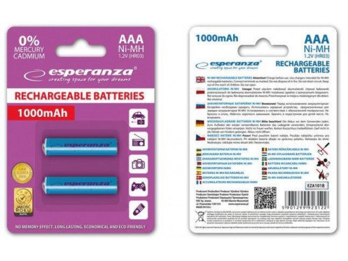Батарейка акумуляторна AAA Esperanza HR03 1000мач Ni-MH, 2 шт