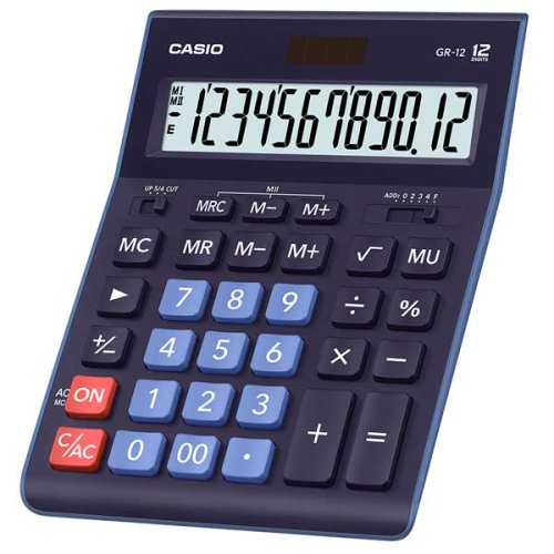 Калькулятор настільний Casio 12-розр. 12-розр.GR-12-BU-W-EP, синій. Розмір 209 * 155 * 34.5 мм
