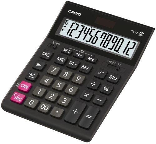 Калькулятор настільний Casio 12-розр. 12-розр.GR-12-W-EP, чорний. Розмір 209 * 155 * 34.5 мм