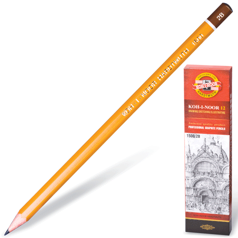 Олівець простий, 2В, без ластику,"KOH-I-NOOR 1500"