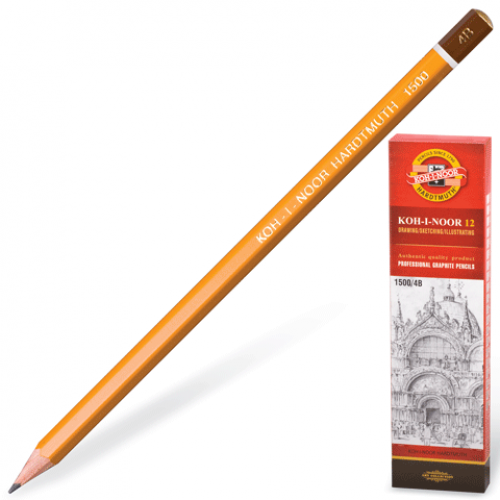 Олівець простий, 4В, без ластику,"KOH-I-NOOR 1500"