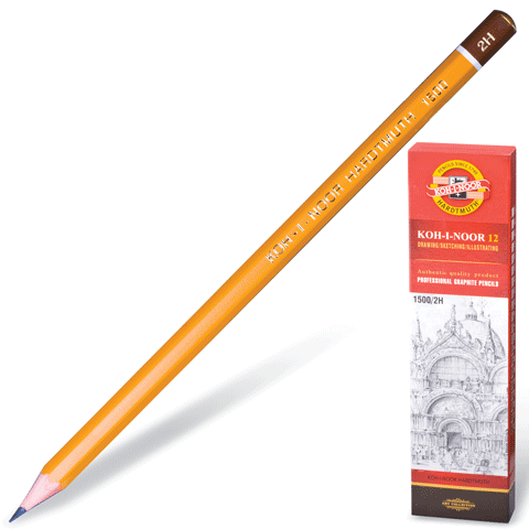 Олівець простий, 2H, без ластику,"KOH-I-NOOR 1500"