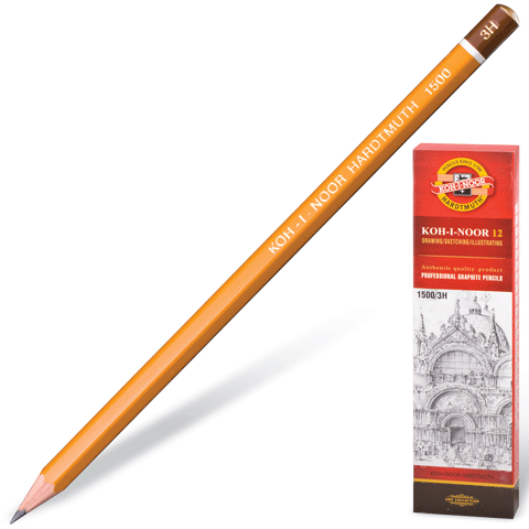 Олівець простий, 3H, без ластику,"KOH-I-NOOR 1500"