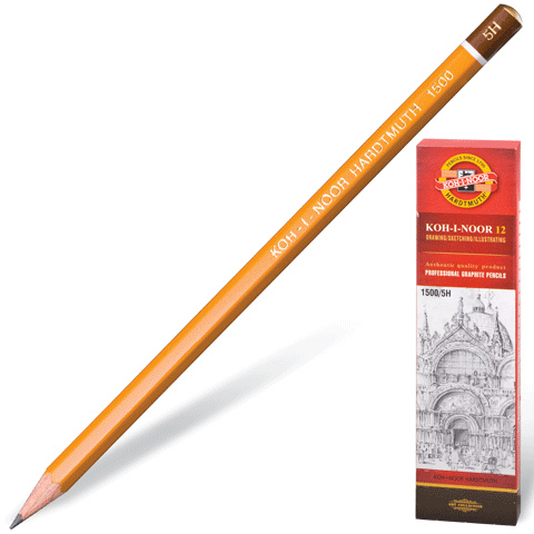 Олівець простий, 5H, без ластику,"KOH-I-NOOR 1500"