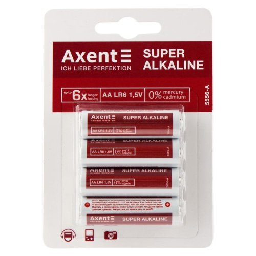 Элемент питания (батарейка) АА AXENT Alkaline, LR6, 4шт/блистер  (щелочные)