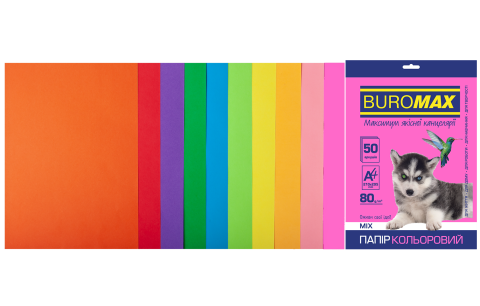 Набір кольорового паперу А4, NEON+INTENSIVE, 10 кол., 50 арк., 80 г/м²  