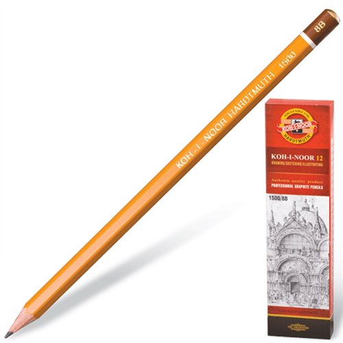 Олівець простий, 8В, без ластику,"KOH-I-NOOR 1500"