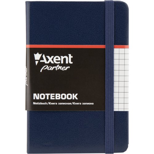 Блокнот Axent Partner 8301-02-A, (А6), 96л., клітка, тверда обкладинка, кремовий папір 80г/м2, клітка, на гумці, закладка, кишенька на форзаці, петля для ручки, синій
