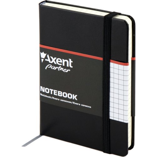 Блокнот Axent Partner 8301-01-A, (А6), 96л., клетка, твердая обложка, кремовая бумага 80г/м2, клетка, на резинке, закладка, кармашек на форзаце, петля для ручки, черный