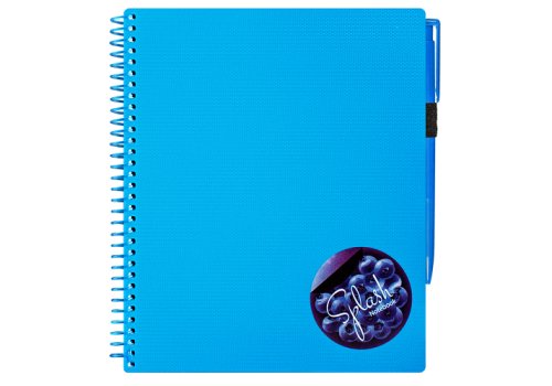 Тетрадь А5+ (175х206мм) "Splash" 120л., клетка, на спирали, пластиковая обложка, с ручкой на резинке, с цветной наклейкой на обложке, голубая.