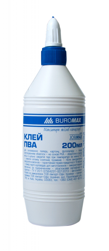 Клей ПВА 200мл, JOBMAX ковпачок-дозатор