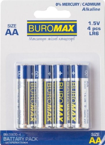 Елемент живлення (батарейка) АA Buromax, LR6, 4шт, блістер