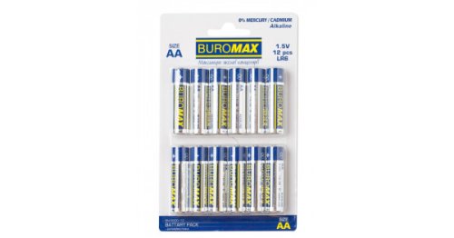 Елемент живлення (батарейка) АA Buromax, LR6, 12шт, блістер
