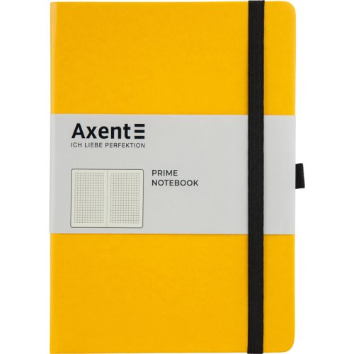 Блокнот Axent Partner Prime (А5), 145*210 мм, 96 л., клітка, на гумці, закладка, кишенька на форзаці, петля для ручки, жовтий