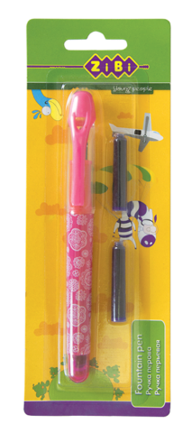 Ручка пір'яна з відкритим пером + 2 капсули, рожевий корпус, блістер, KIDS Line