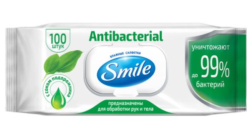 Серветки вологі SMILE антибактеріальні, 100 шт/уп., із клапаном