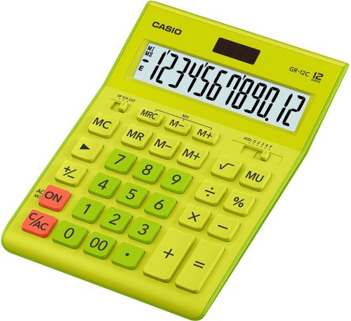Калькулятор настільний Casio 12-розр. 12-розр.GR-12-RG-W-EP, зелено-жовтий. Розмір 209 * 155 * 34.5 мм