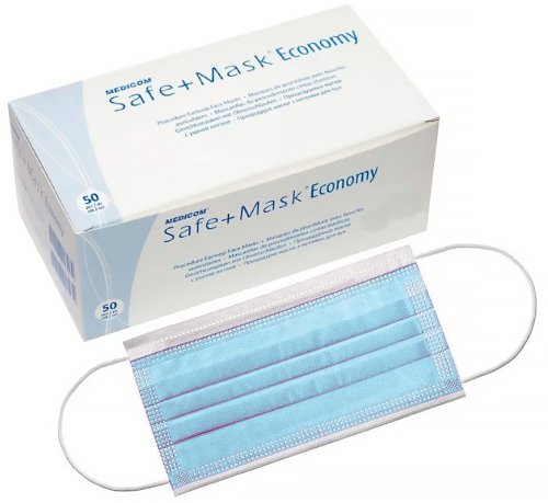 Маски защитные, нестерильные SAFE+MASK Economy  (50шт)  голубые, Китай (7% НДС)