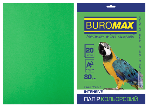 Бумага цветная А4, (80 г/м2) INTENSIVE, зелёный, 20 л.