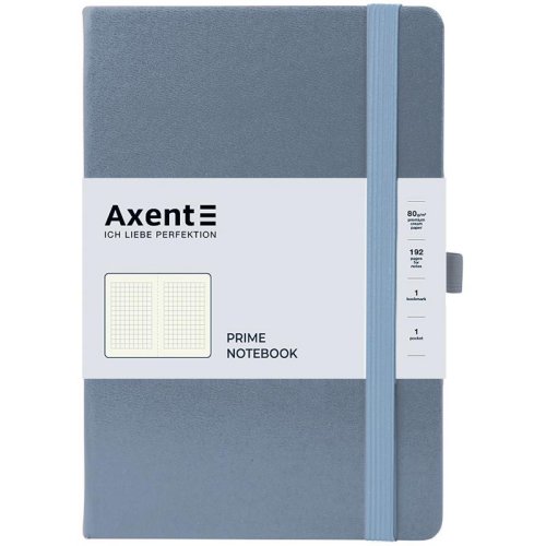 Блокнот Axent Partner Prime (А5), 145*210 мм, 96 л., клетка, на резинке, закладка, кармашек на форзаце, петля для ручки, цвет: серый