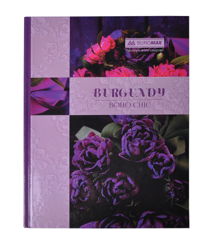 Книга канцелярська BOHO CHIC, А4, 96 арк., клітинка, офсет, тверда ламінована обкладинка, фіолетова, BUROMAX    *Уцінка