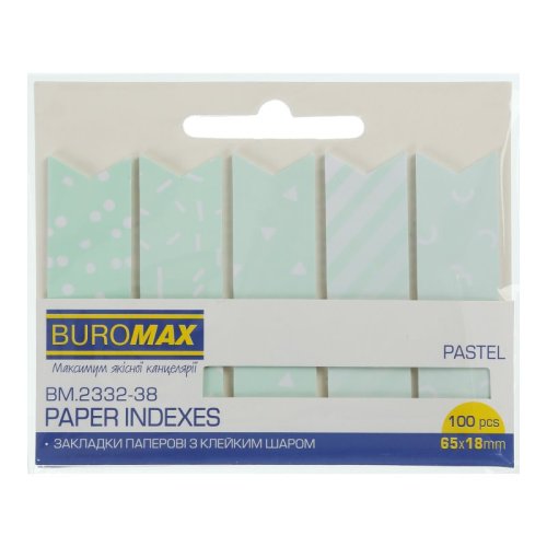 Закладки бумажные PASTEL, с клейким слоем, 65x18 мм, 100 л., мятний