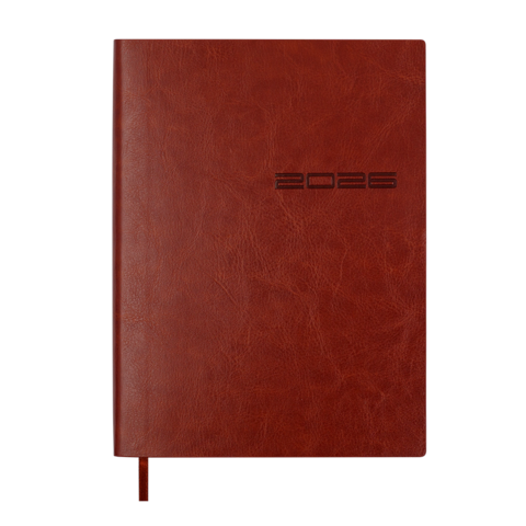 Щоденник датов. 2026 IDEAL, A5, коричневий, штуч. шкіра