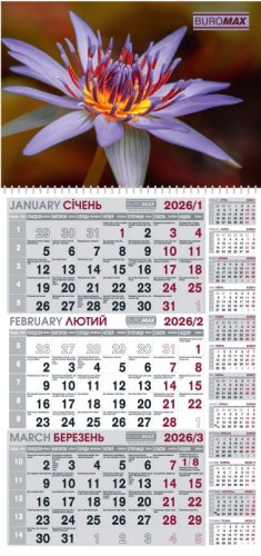 Календар настінний квартальний на 2026 р. (1 пружина) букет