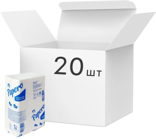 Полотенца бумажные V-складка 21х22 см, PAPERO, целлюлоза белые, 2-х слойн. (20 пачок/3000 листов = 1 ящ) 