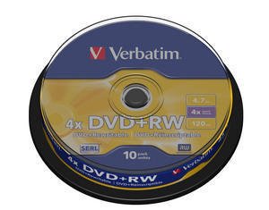 Компакт-диск DVD+RW Verbatim 4.7GB 4-x, 10 шт. Cake