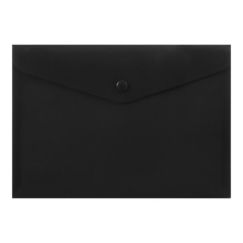 Папка-конверт, на кнопці, А4, матовий пластик, чорна
