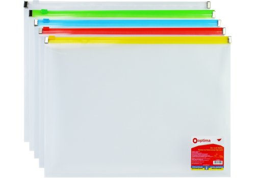 Папка пластиковая А4 Optima на застёжке zip-lock, прозрачная, ассорти