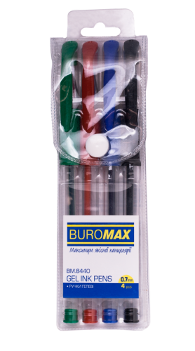 Набір кольорових гелевих ручок Buromax 8440, 4 кольору чорнила
