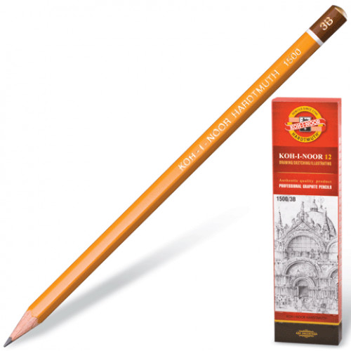 Олівець простий, 3В, без ластику,"KOH-I-NOOR 1500"