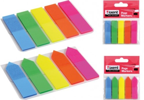 Закладки пластикові 12x50мм, 5 кольорів x 25 шт., прямокутні, Axent