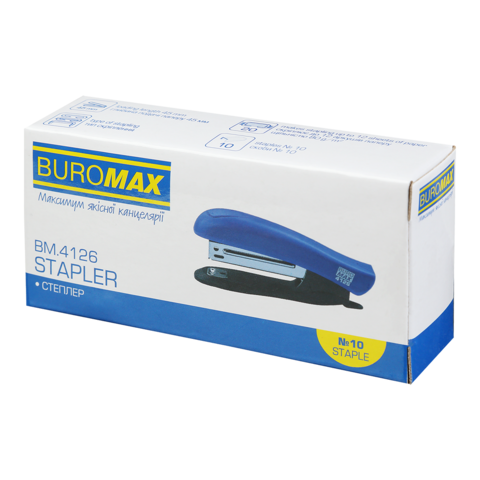 Степлер пластиковий BUROMAX, 12 аркушів, (скоби №10), червоний