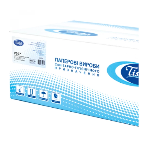 Рушник паперовий V-складка 22,5x22,5 см, Tischa Papier BASIC, целюлоза біла, 2-шарові (20 пачок/ 3200 аркушів = 1 ящ )