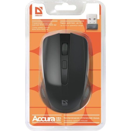 Мишка Defender Accura MM-935 USB Black (52935). Підключення бездротове.