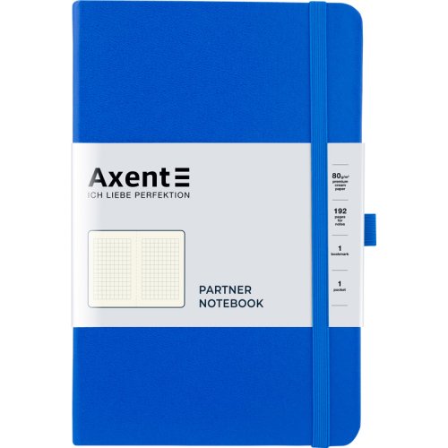 Блокнот Axent Partner 8201-07-A (А5-), 125х195 мм, 96 л., клетка, на резинке, закладка, кармашек на форзаце, петля для ручки,тёмно-голубая