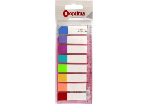 Закладки пластикові з клейким шаром Optima, 45х12, 8 кольорів, 120 шт.